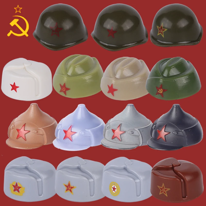 MOC Soviet Helmets Building Blocks Red Army Winter Cap Hat Accessories Bricks Toys Kids Gift