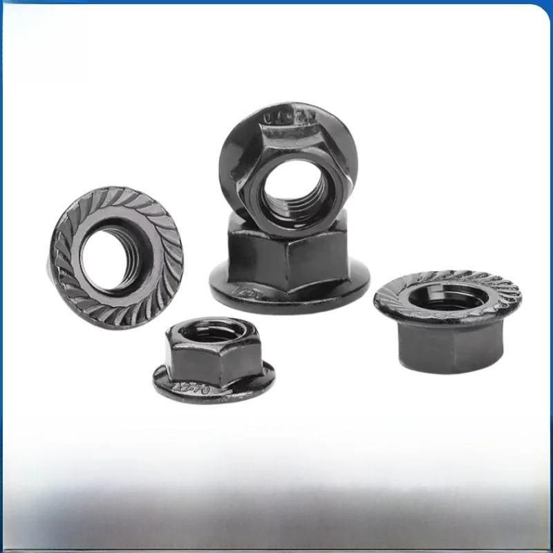 Écrous métriques noirs en acier inoxydable SS 304, revêtement dur, résistant aux rayures, M5 M6 M8 M10 M12, écrous à bride hexagonale dentelée DIN6923