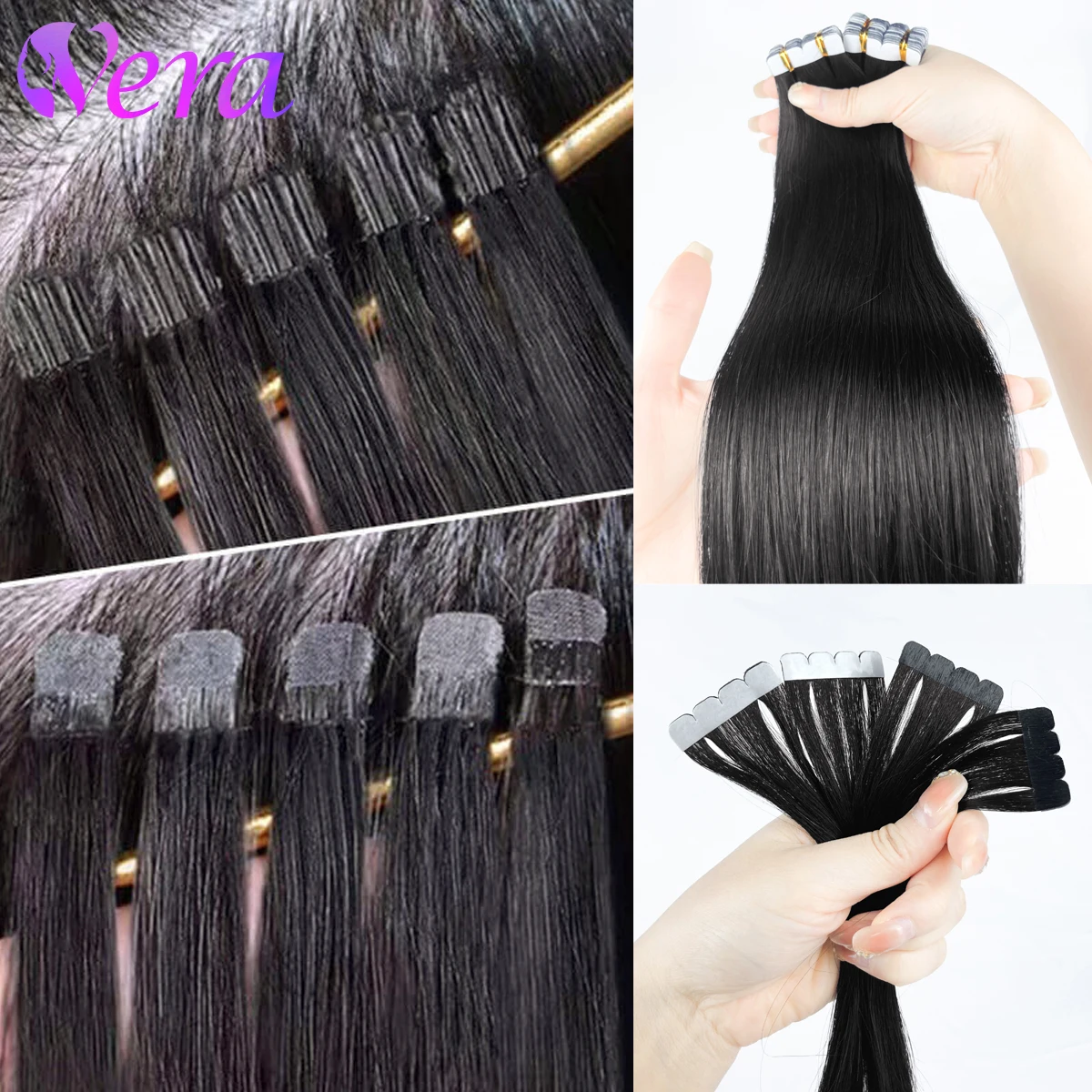 

Mini Tape In Human Hair Extensions Straight 20Pcs 50G/Pack Invisible Black Seamless Extensions Skin Weft Remy Human Hair Tape In