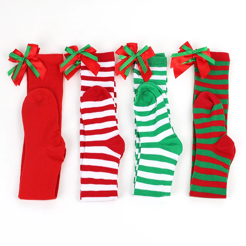 Christmas Ornaments Socks Striped Long Stockings Christmas Decorations High Socks for Girls Striped Knee Socks