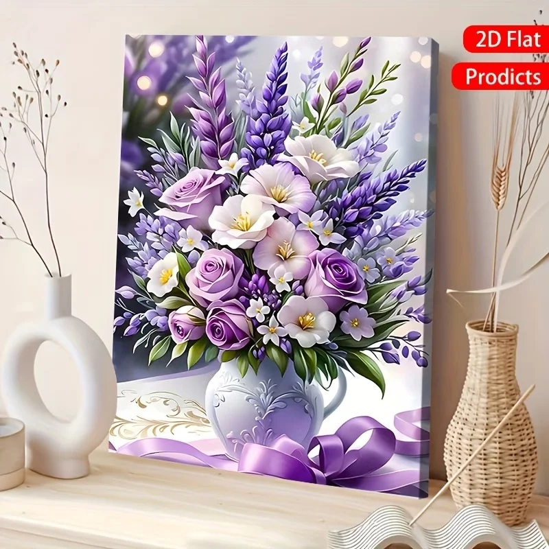 Elegant Solid Wood Frame Canvas Painting Purple Flowers