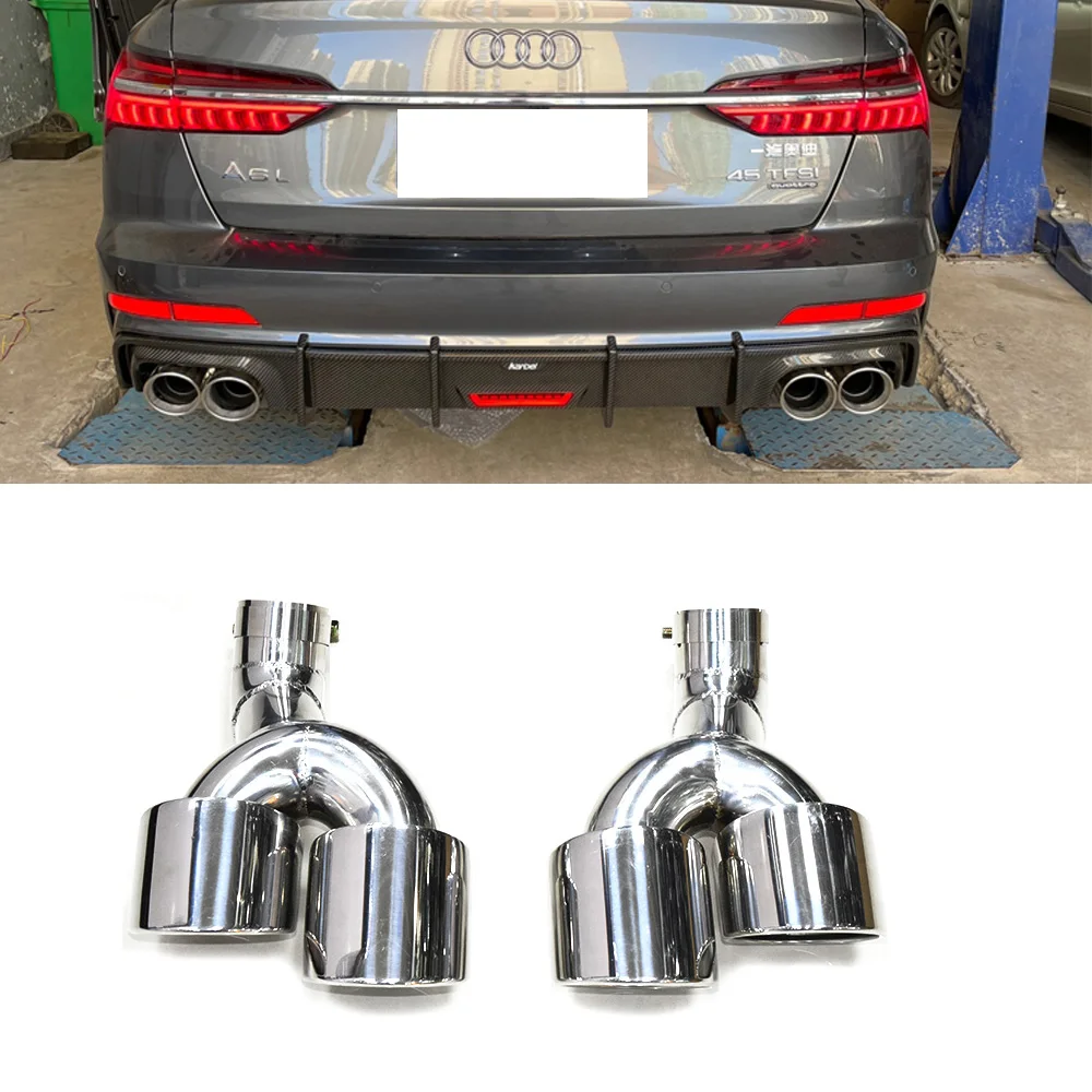 

304 Stainless Steel Quad Exhaust Pipe For Audi A6 S6 S line C8 2019-2021 Exhaust Tips Carbon Fiber Muffler Tip Tailpipe Nozzle