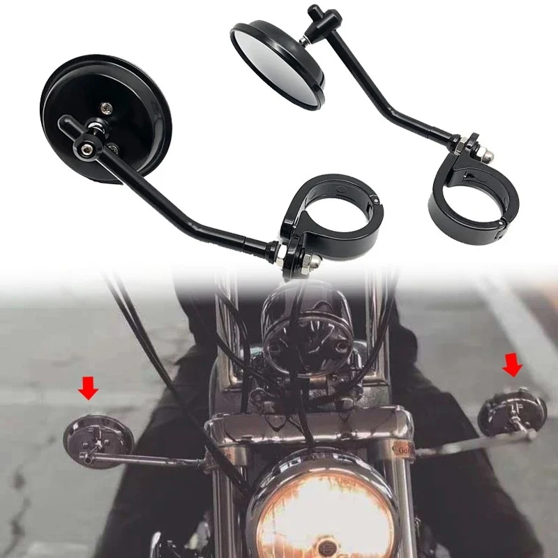

For Sportster XL 883 Custom 1200 Iron 883 XL883N Motorcycle Rearview Side Mirror Aluminum for 38-41mm forks