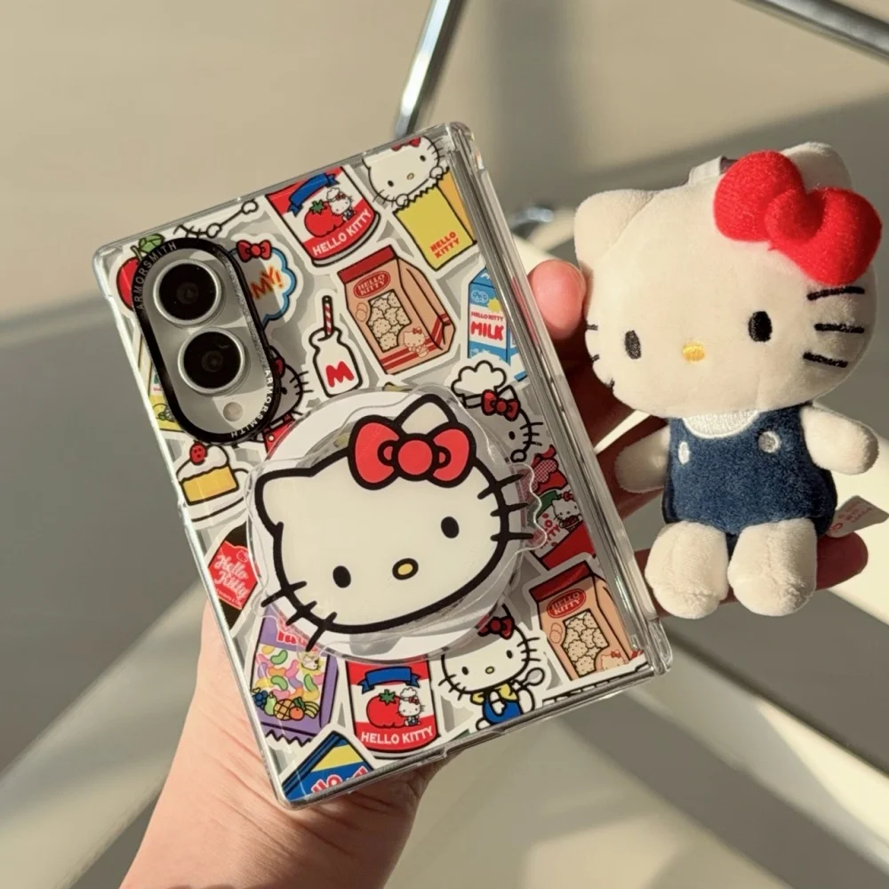 Kawaii Cartoon Cat Magnetic Phone Case for Samsung Galaxy Z Fold 8 Z Fold 8 Ultra Cover, with Magsafe Holder Cute Anti-Fall Suit