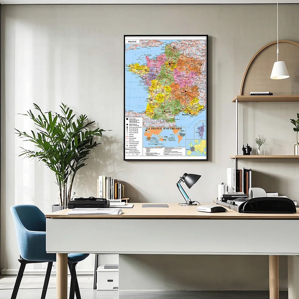 

Large Map of France Transportation Map in French Vertical Version Wall Art Poster Non-woven Painting Living Room School Supplies