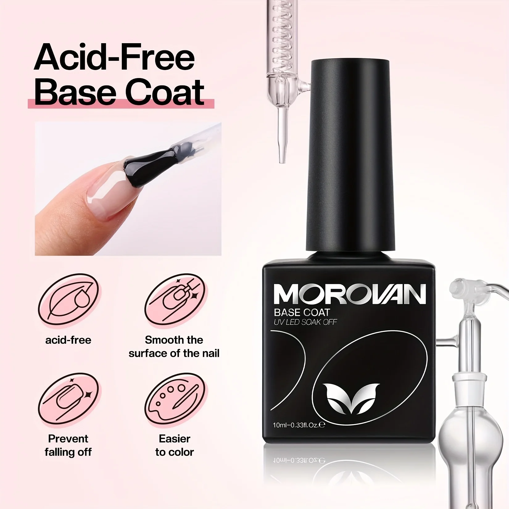 Morovan Gel Base Top Coat-Soak Off Gel Nagellak Ideaal Voor Beginners Biedt Langdurige Uv Glanzende Glans Perfect Voor Thuisgebruik