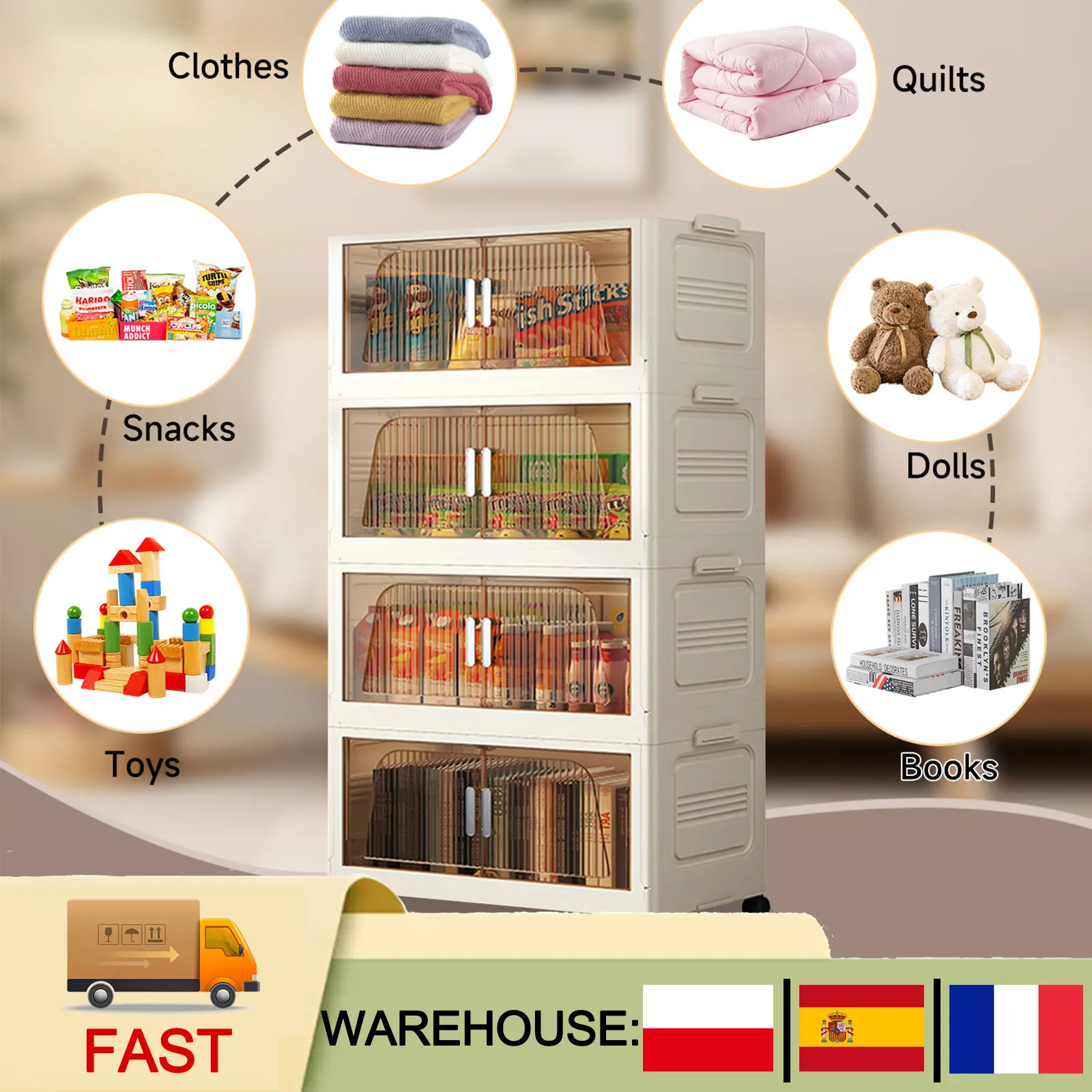 Boîte de rangement pliable et empilable avec porte transparente - Organisateur en plastique robuste et spacieux, montage rapide et utilisation polyvalente