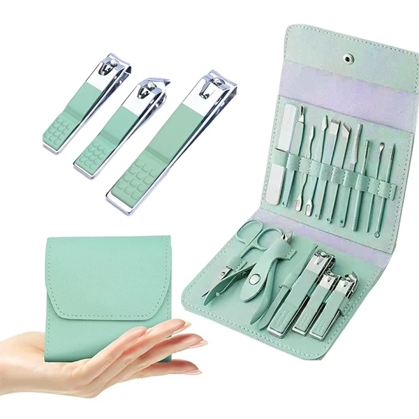 16 Nail Clipper Set Portable Leather Case with Hand Tock Claw Sharpener Napper