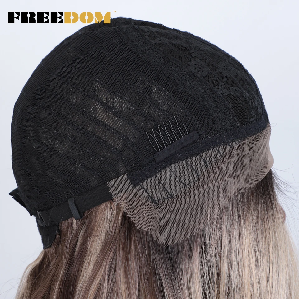 FREEDOM-peluca sintética con malla frontal para mujer, pelo ondulado de cuerpo largo, marrón, Rubio degradado, resistente al calor, Cosplay