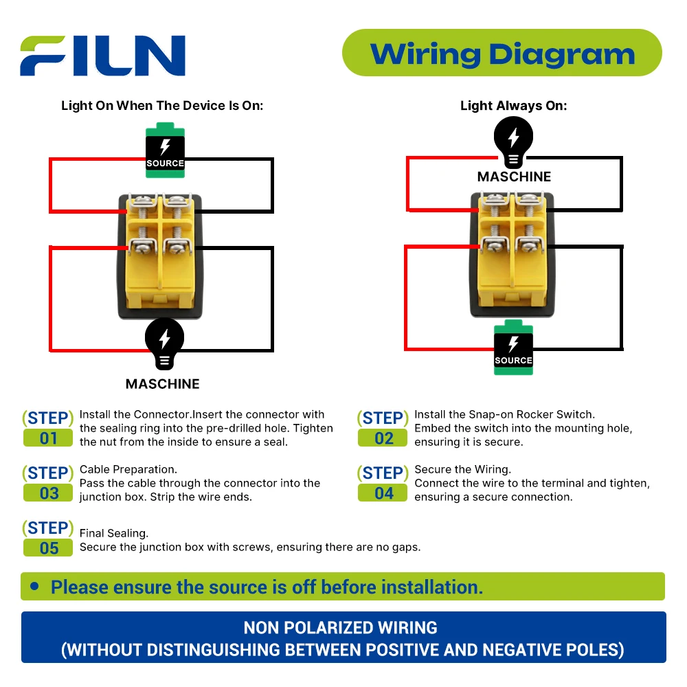 FILN Wasserdichte Edelstahl-Panel LED-Wippschalterbox 30A Flammhemmend für Außenbereich 12V-24V 110V-220V – Detail 1