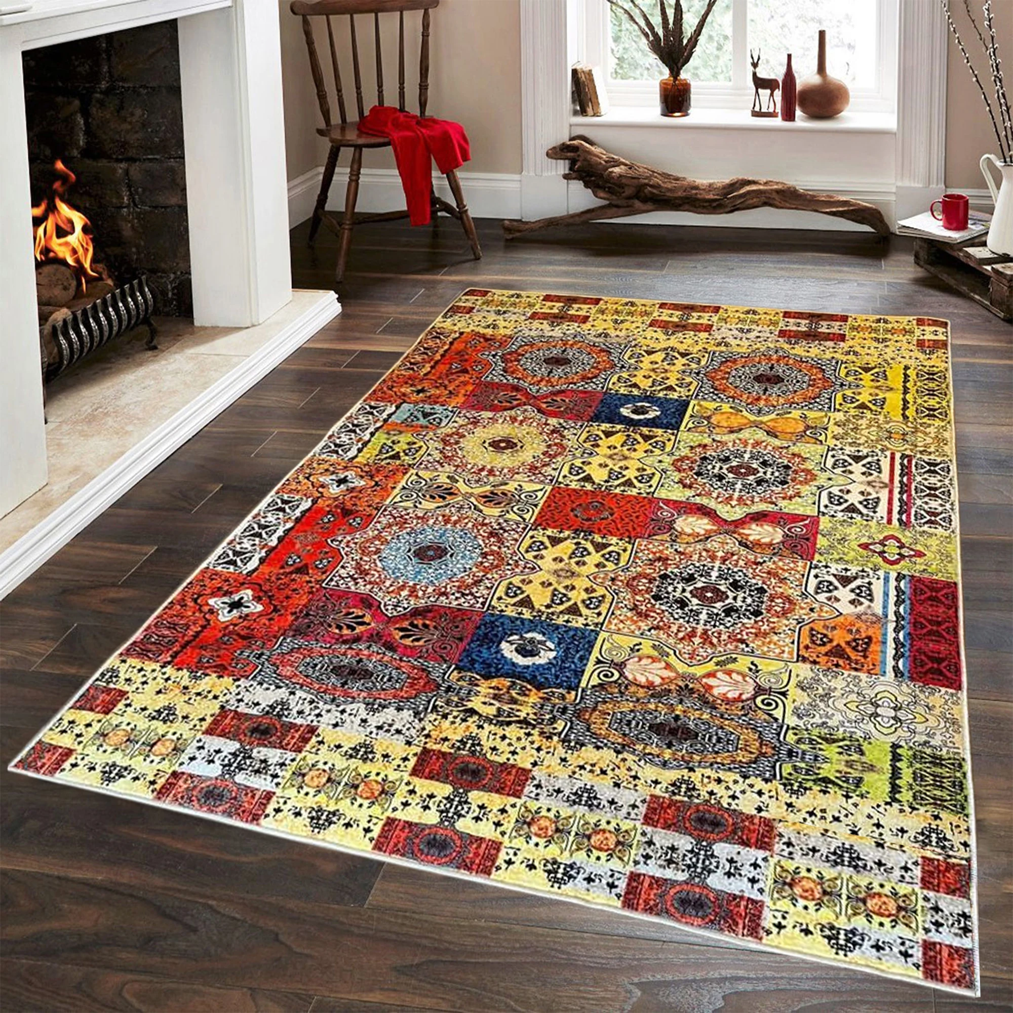 Turkish Home Decor Dust Dirt Resistant Non Slip Base Living Room Bedroom Entrance Kitchen Carpet Washable Lounge Rug