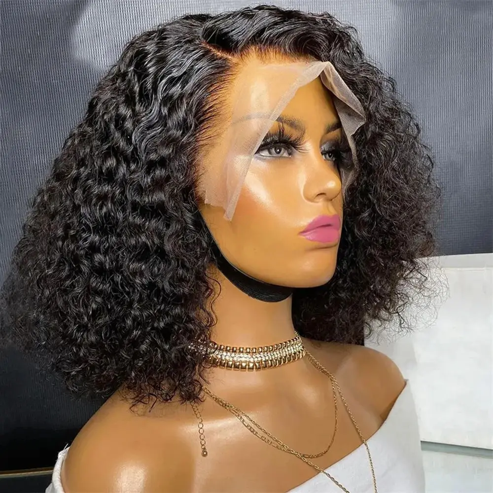 Brazilian Deep Wave Bob Wig 13x4 Lace Frontal Wig Human Hair Natural Hairline Short Curly 4x4 Lace Closure Wig Remy Hair Bob Wig