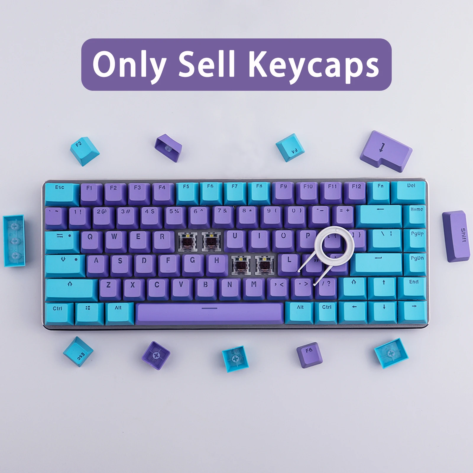 RK 64 68 82 84 teclas PBT Material, OEM altura Teclado mecánico Keycap doble retroiluminado Impresión de palabras transparente