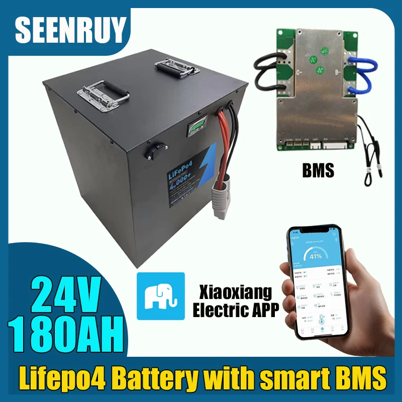 24V 180AH LIFEPO4 Battery LFP with BMS 150A 200A free charger for RV Forklift Sightseeing Vehicle Street Light Golf Cart