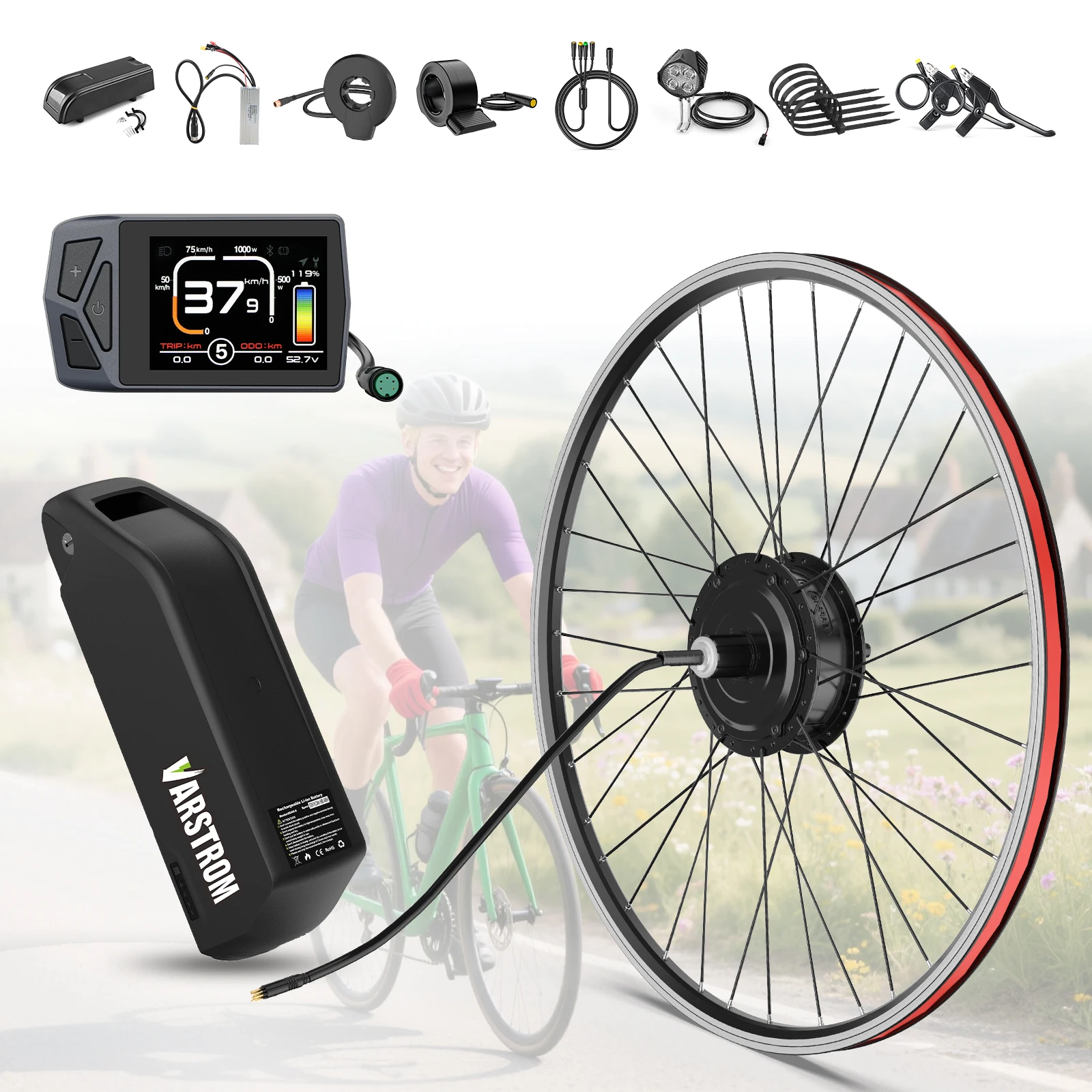 BAFANG 48V 500W E-Bike Hinterradmotor-Kit G020 mit optionaler 20Ah Akku für das Unterrohr, Kassetten-V-Bremse-Version, Hinterradnabenmotor-Kit für 26" 27,5" 28" 29" 700C Fahrräder, OLD 135–142mm,