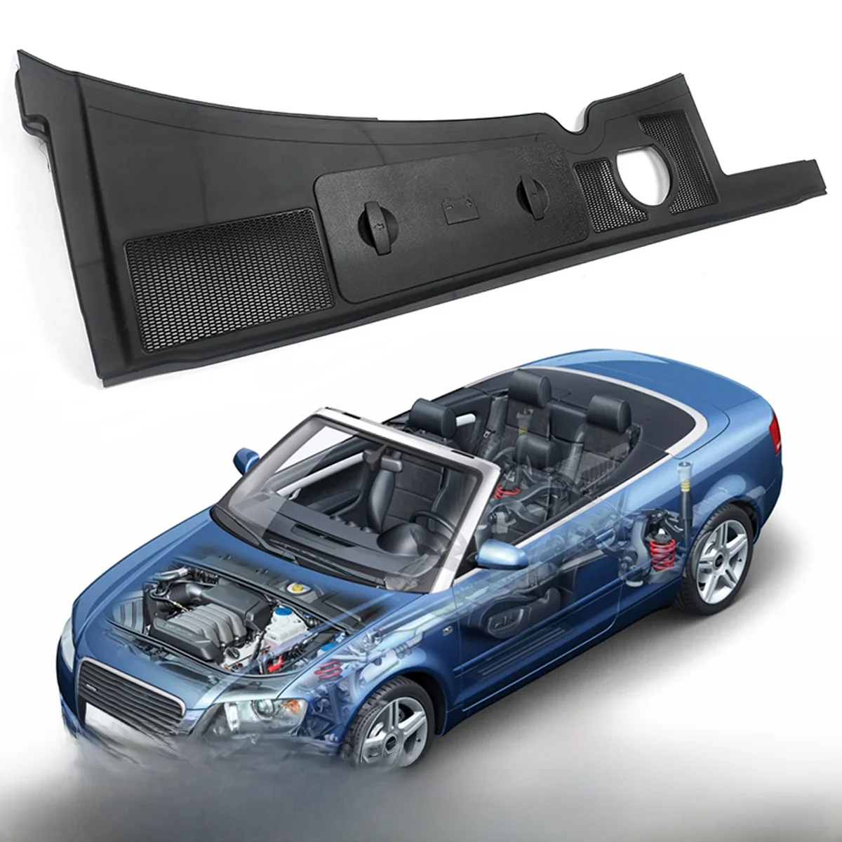 Magickit 1 Set Waterdeflectorlade En Batterijdeksel Voor 2001-2008 Audi A4 S4 Rs4 8e B6 B7 Sedan Auto-Accessoires Zwart - afbeelding 2