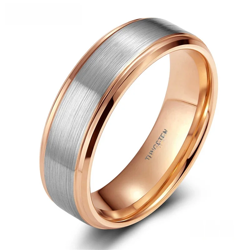 Tigrade Pierścionki zaręczynowe z węglika wolframu dla mężczyzn 8 mm Różowe złoto/niebieski/czarny ze srebrnym szczotkowanym kolorem Joyas Para Hombre Bague Phalange — zdjęcie 2