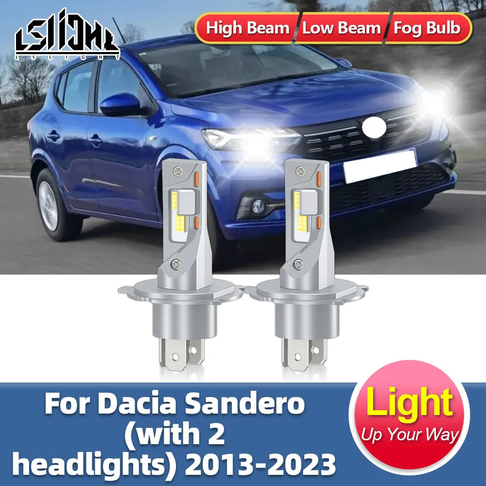 2x Car Headlight Bulbs 30000LM For Dacia Sandero (with 2 headlights) 2013 2014 2015 2016 2017 2018 2019 2020-2023 Auto Head Lamp