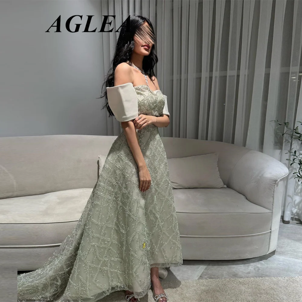 Aglea 2024 Off The Shoulder Strapless Vrouwen Lovertjes Satijnen Avondjurken Cocktail Luxe Prom Dress Trouwfeest Formele Jurken