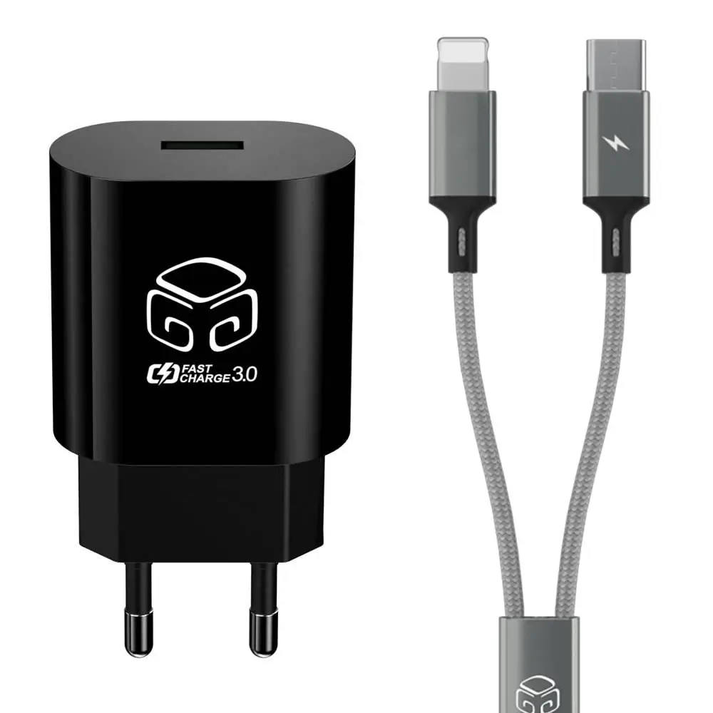 Digital Digital Quick Charge 3.0 18W USB Fast Charger + 2in1 Iphone Galaxy Multi Fast Charging Cable