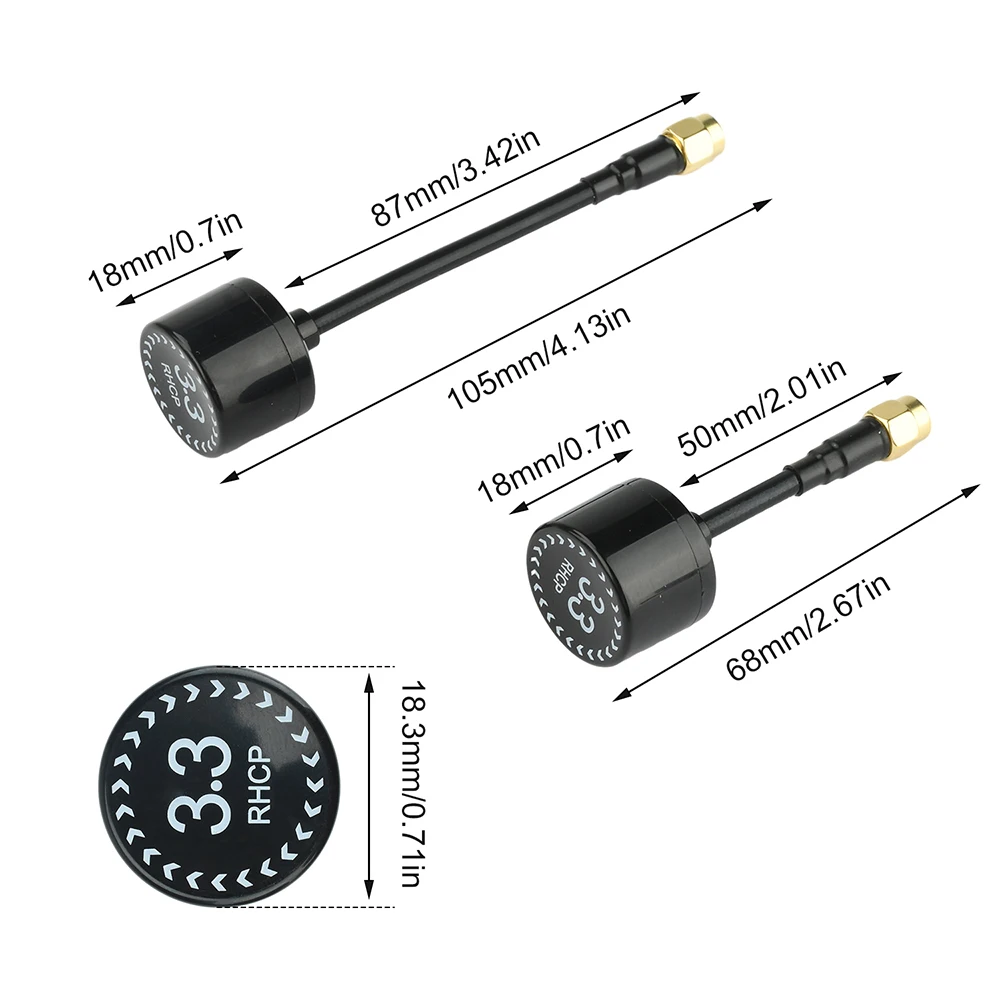 3.3G Video Transmission Antenna / FPV Antenna, 68mm/105mm, 100MHz Bandwidth, Suitable for FPV Drones and UAVs Etc.