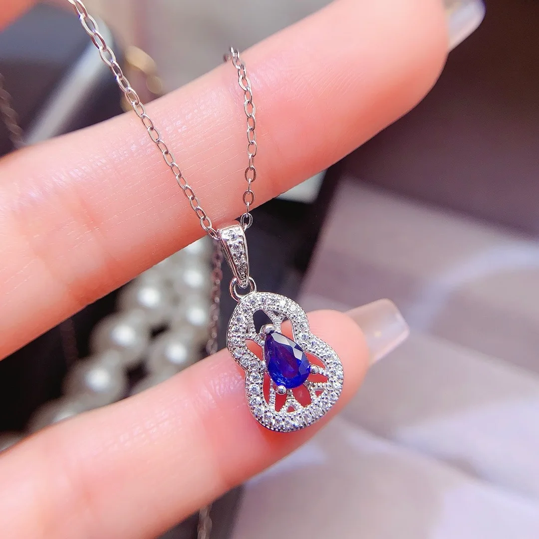 

KJJEAXCMY Girls' Natural 5x7mm Gourd Sapphire Necklace Pendant 925 Pure Silver Plated Platinum Christmas Gift Girlfriend Wedding