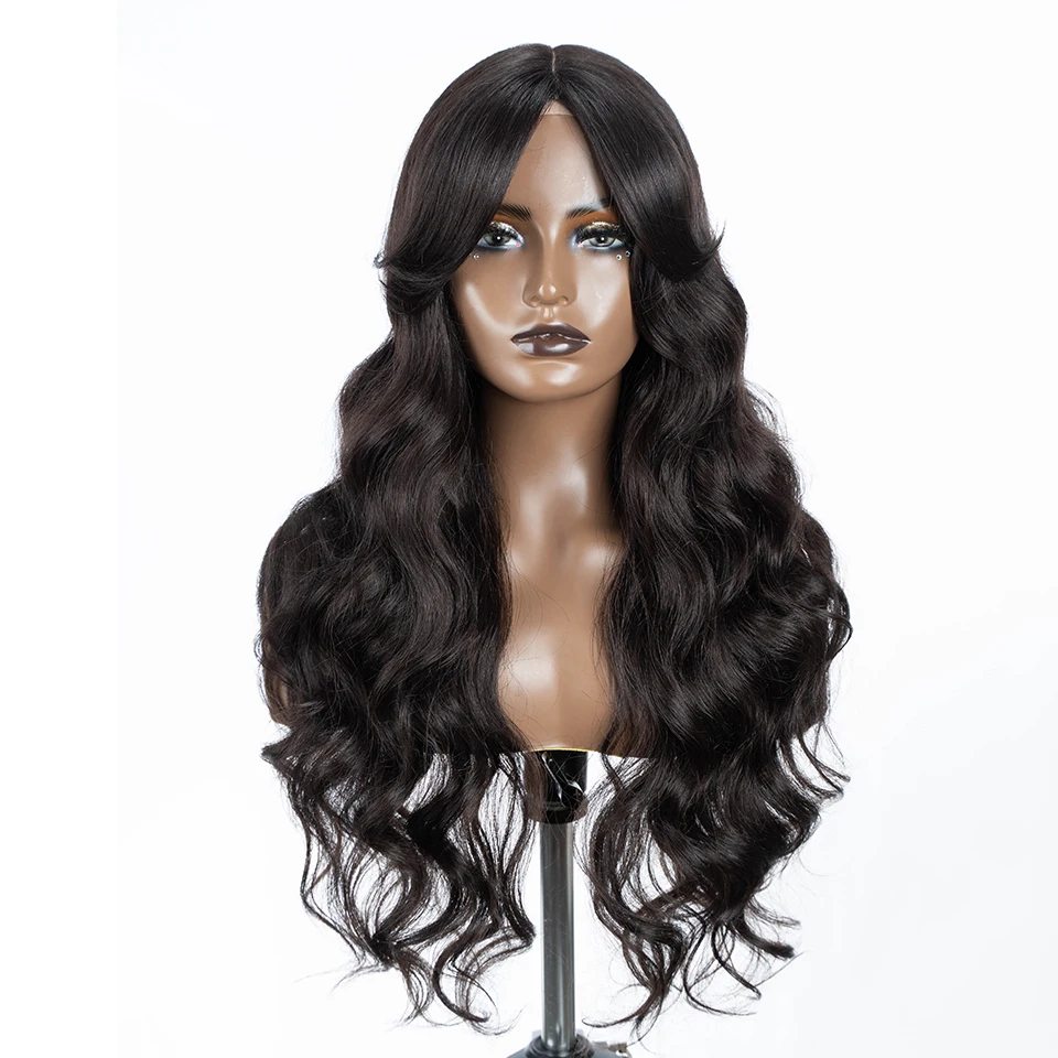 Syntetyczne koronkowe peruki dla czarnych kobiet Długie 28-calowe Body Wave Wavy Middle Part Lace Wig Ombre Blonde Brown Cosplay Wigs