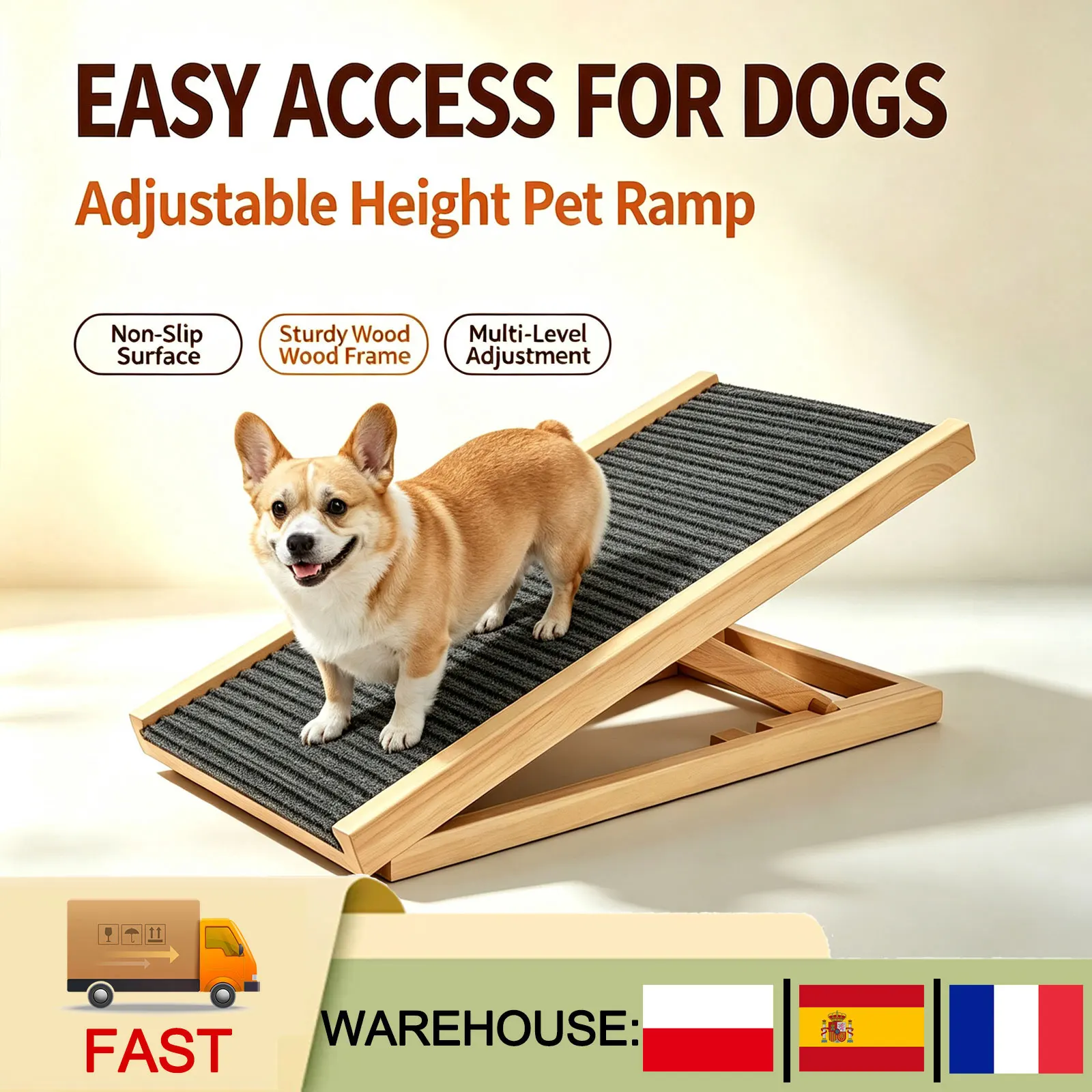 Scala per Cani in Legno, Rampa per Cani e Gatti, Altezza Regolabile, Antiscivolo, Scala Pieghevole per Animali Domestici per Auto, Divano e Letto, con Inclinazione Delicata, Ideale per Angoli, Sotto i