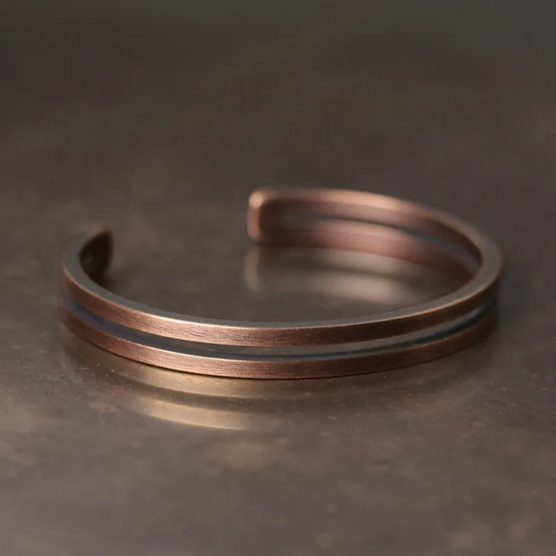 4pxPure Copper Handcrafted Metal Bracelet Rustic Punk Unisex Cuff Bangle Carved Handmade Jewelry Men Women Gift