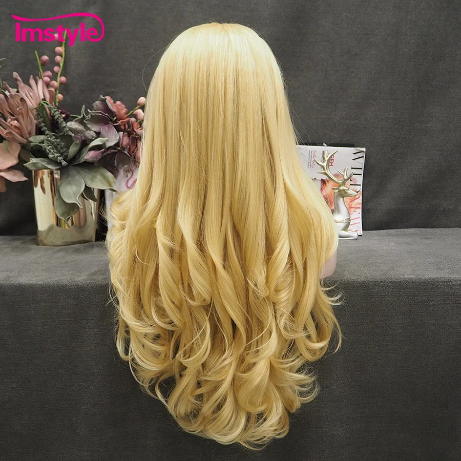 Imstyle-peruca dianteira sintética loira ondulada longa para mulheres, fibra resistente ao calor, cabelo natural, perucas cosplay