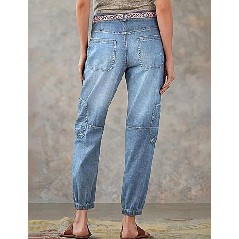 ヴィンテージスタイルのレディースクロップドデニムジーンズ、綿75%、ポリエステル23%、スパンデックス2%、ミディアムストレッチフレンチボタンフライローライズジーンズ
