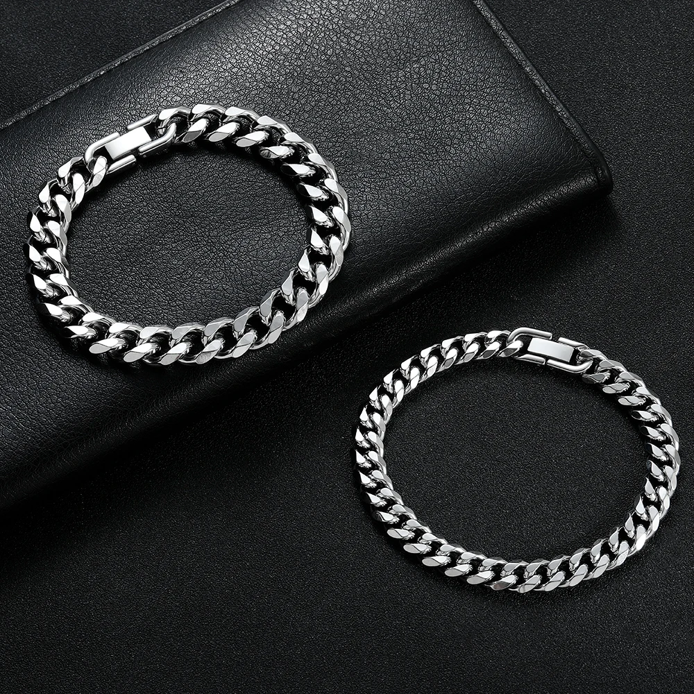 Width 8/10MM 316L Titanium Steel Cuban Chain Bracelet Fashion Men\'s Stainless Steel Link Bracelet Father Boyfriend Gift