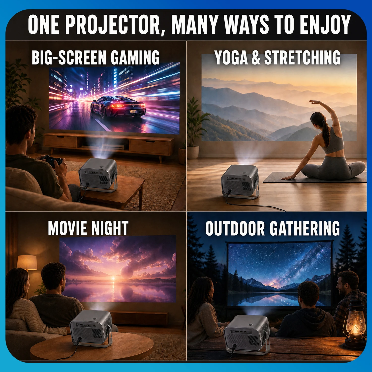 CloudApex A10 Native 1080P Projector 200ANSI Android 11 Electric Focus 180 Stand Home Theater Gaming Bedroom Office