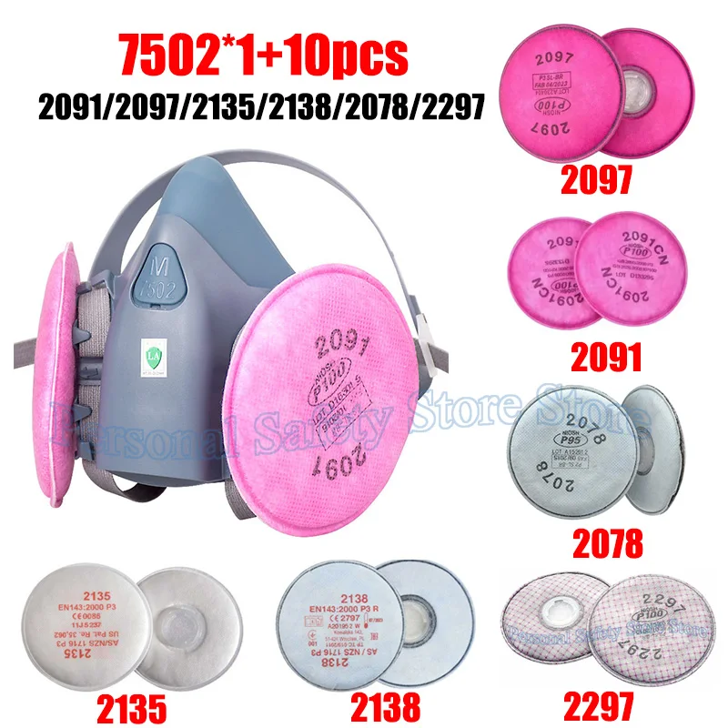 

7502 M Silicone Respirator Gas Mask With 2091/2097/2135/2138/2071/2078/2297 Filter Set For Epoxy Dust Paint Organic Vapor