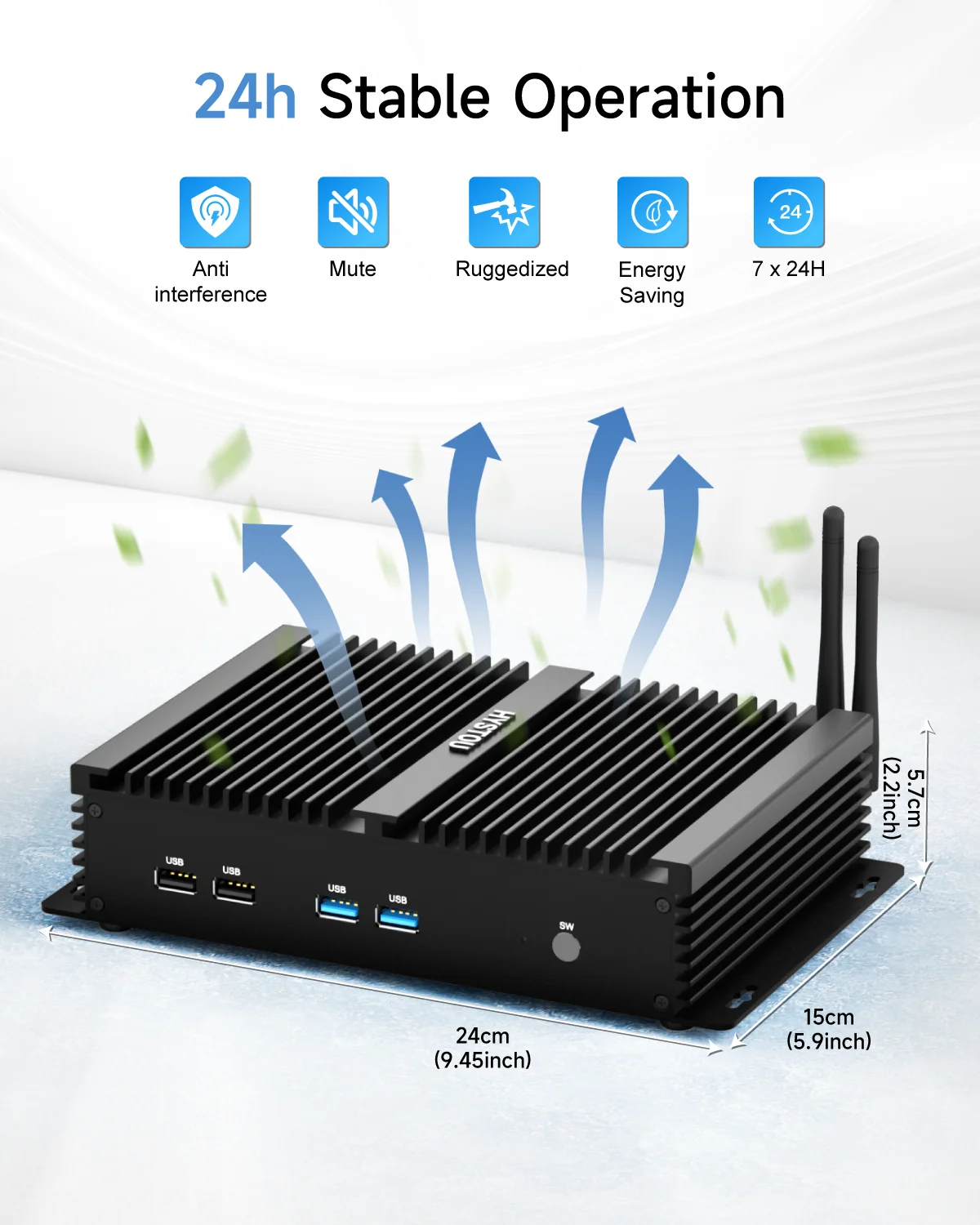 HYSTOU K4 Fanless Industrial Mini PC Intel Core i5-4200U 2C/4T DDR3L 16GB Max SSD RAM 2xIntel 2.5G LAN 6xRS232 COM Win7/10 Linux