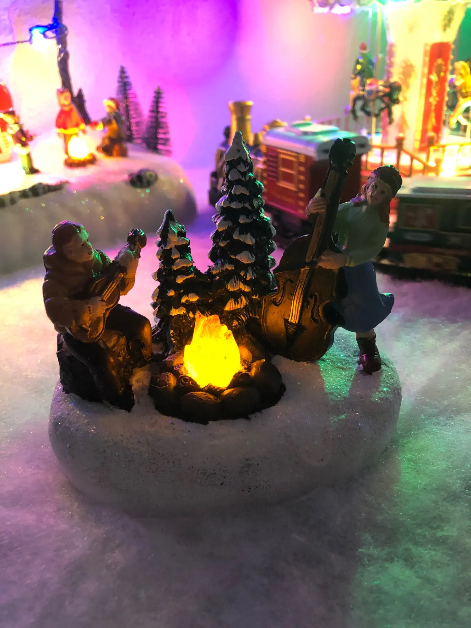 Hand-Painted Lighted Christmas Village Figurine with Campfire Music Scene Winter Tabletop Holiday Decoration Handmade Christmas photo review