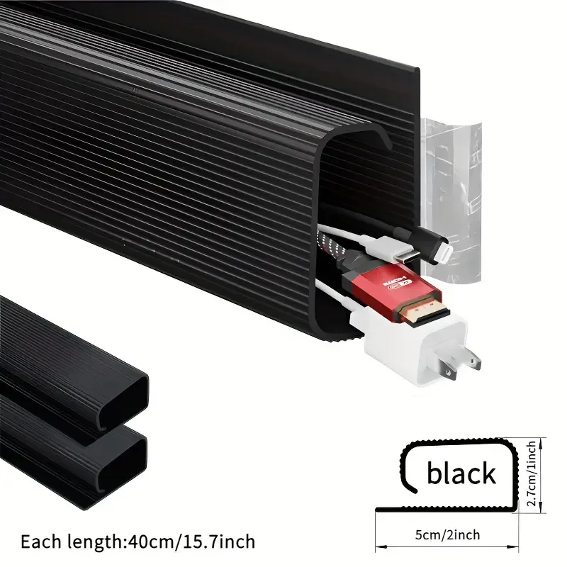 2PCS 40cm/15.75inch Under Desk Cable Management Tray PVC Power wire hider Strip Cord Holder wire Organizer Cable Raceway