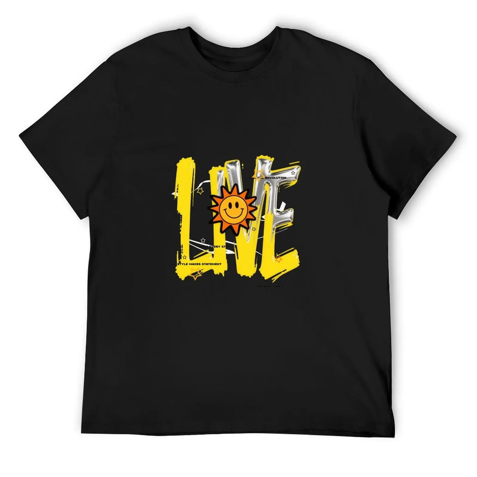 Streetwear Graffiti Mobile Everything Okay Smiley Print Black Tee Retro Fade Casual Daily Wear Top