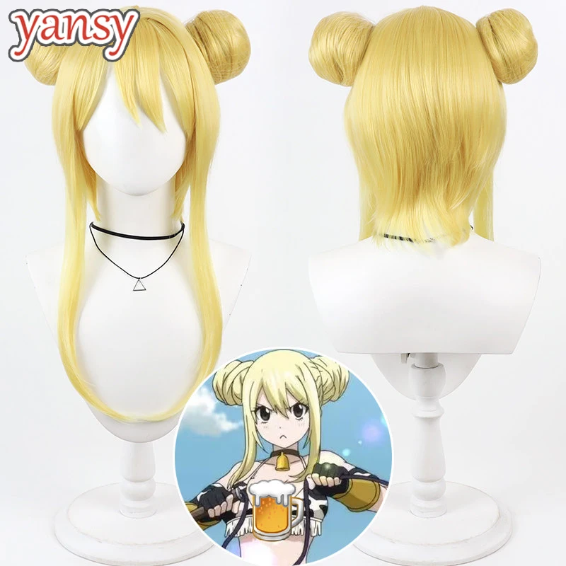 yansywig-人工毛ルーシーコスプレウィッグバンズ付きアニメフェアリーテイルルーシーハロウィンロングストレートブロンドウィッグ耐熱
