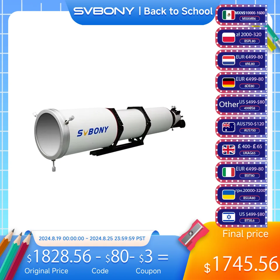 

SVBONY SV550 122mm F7 FPL51 Triplet APO Apochromatic Triplet Refractor Telescope with SV229 Solar Filter, for sky Astrophotograp