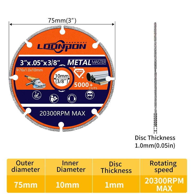 Loonpon 3 Inch Metal Cutting Disc Blade 4-1/2 Inch Diamond Cutting Wheel Cut Off Wheel For Rebar Steel Iron INOX