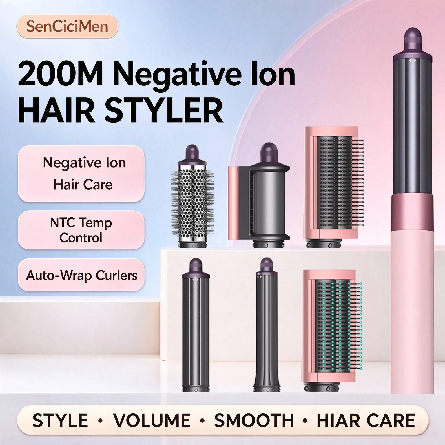 SenCiciMen 6-w-1 Air Multi-Styler 110 000 RPM Szybka Szczotka-Suszarka do Włosów z Automatycznymi Lokówkami, Narzędzie Szybkie Suszenie, Kręcenie, Dodawanie Objętości i Wygładzanie, Prezent dla Kobiet — 2
