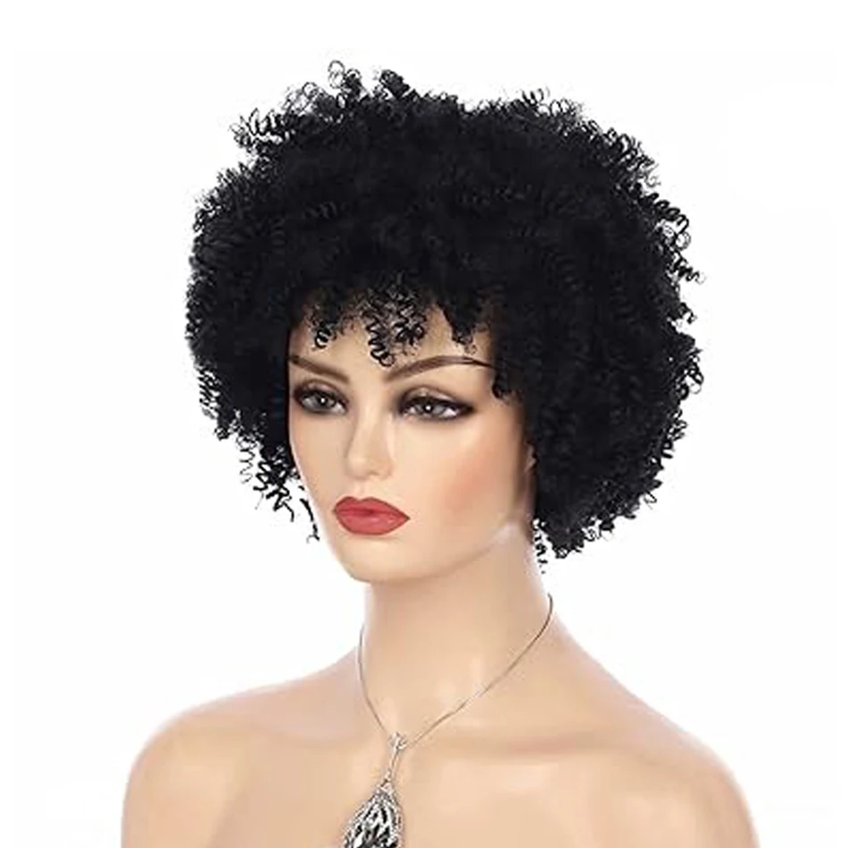 Natural Black Afro Kinky Curly Human Hair Short Wigs Machine Made Wig Human Hair for Women Brazilian Remy Human Hair Curly Wigs