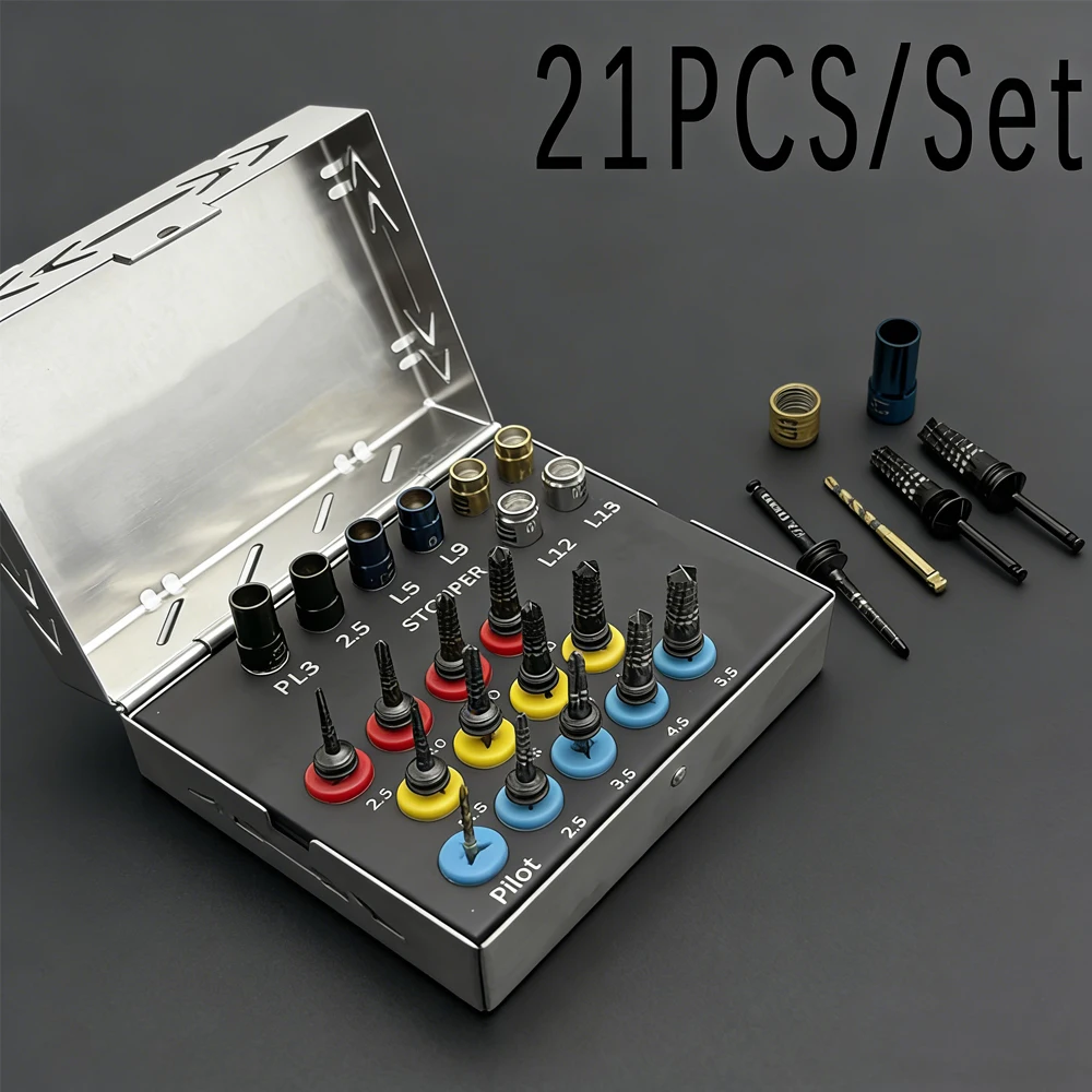21Pc Osseo Bur Kit w/Depth Stops for Implant Bone Densification & Site Prep, Fits Marathon Micromotor