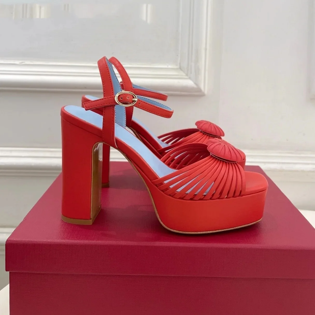 2026 Spring Summer JP GPBD Arrival Women's High Heel Sandals Genuine Leather Square-Toe Chunky Heel Platform Heels Bota Feminina