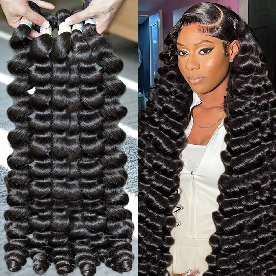 Lose Welle 20 30 Zoll langes indisches rohes Echthaar Bündel 3/4 PCS Echthaar Bundles Extensions 12A natürliche schwarze Remy Haarwebart
