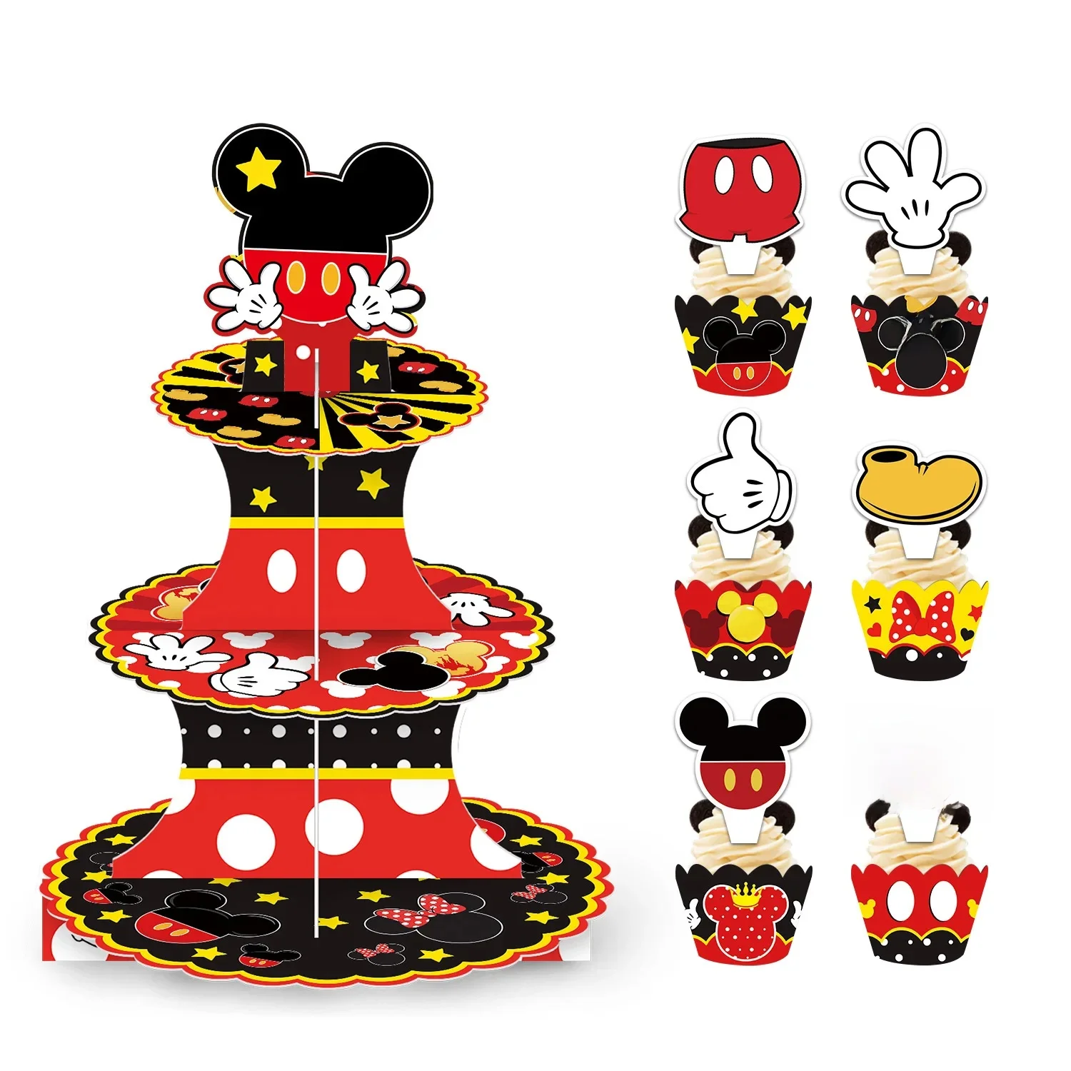 Support à gâteaux en papier Mickey Minnie, 1 ensemble/12 pièces, Table à Dessert, décoration d'anniversaire Mickey Mouse, fournitures de fête, cadeaux Cosplay, accessoire