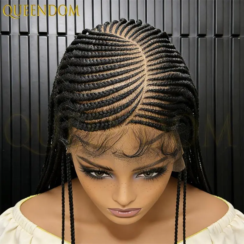 

36" Synthetic Full Lace Wig with Knotless Box Braid Faux Locs for Black Women African Braided Wigs Lace Frontal Cornrow Style