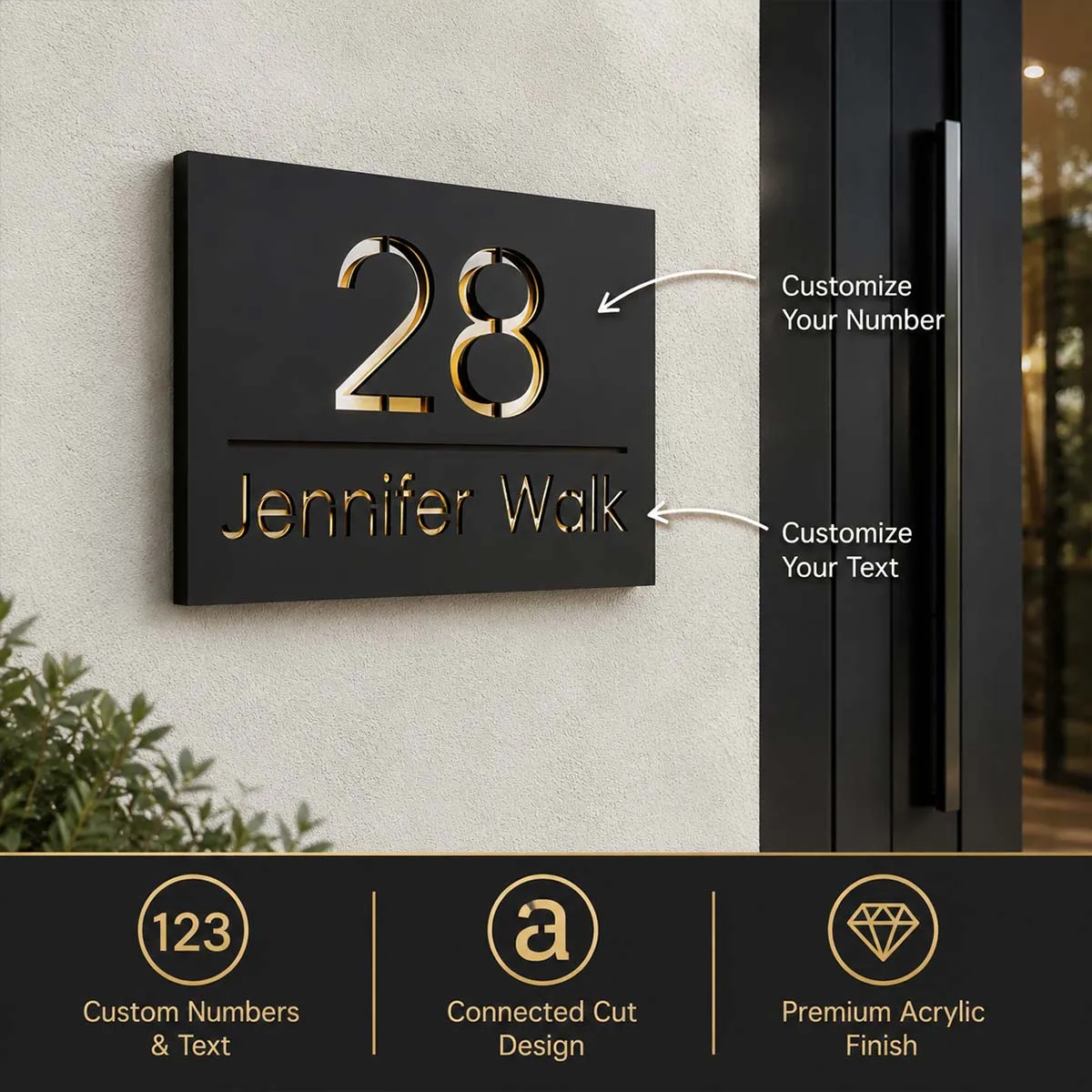 Customizable Address Plaques, Laser Engraving Process, Suitable for Residential Use, Durable Acrylic Door Signs
