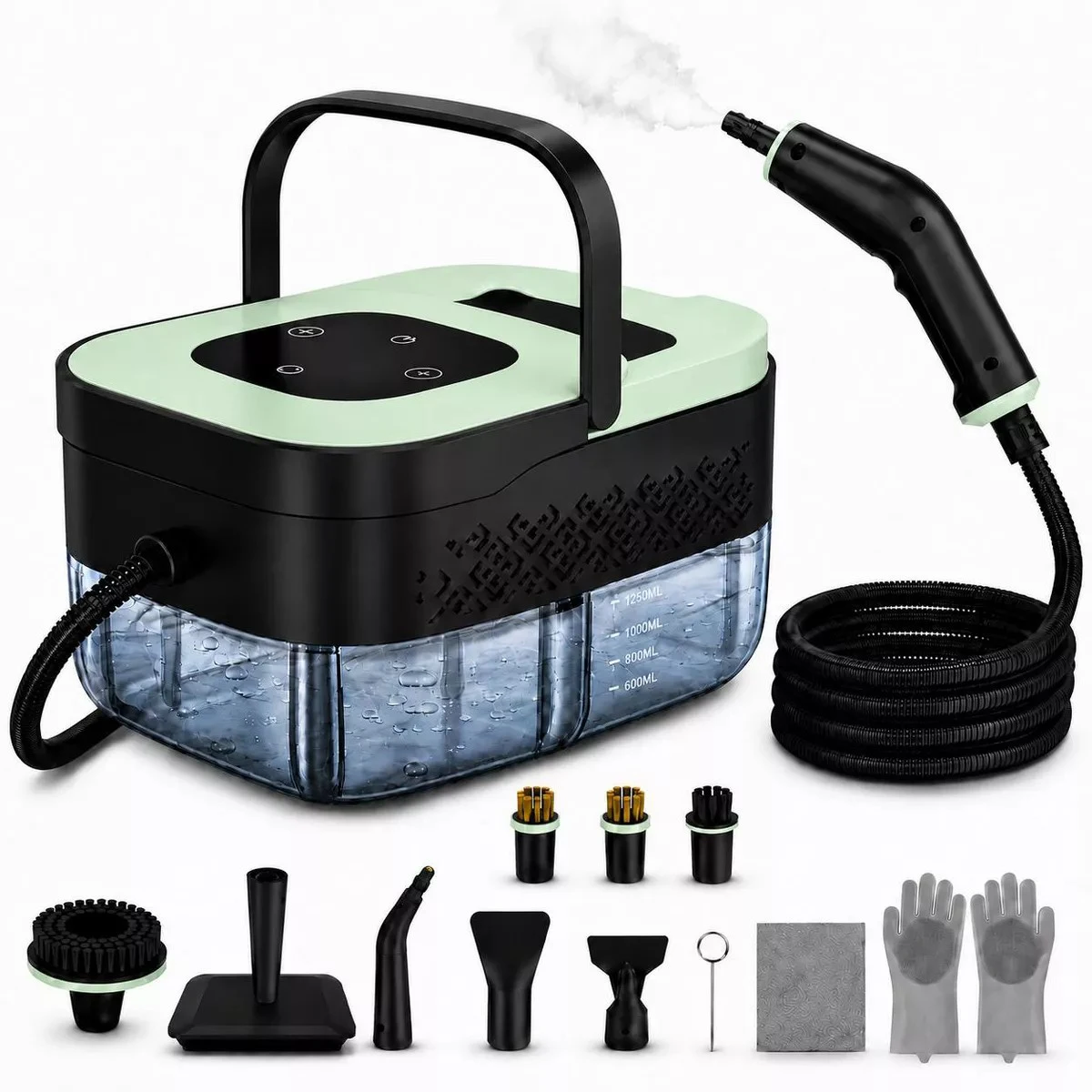 Steam Cleaner 1500W High Pressure Handheld Steam Cleaning Machine, 6 Levels Adjustable Steam, 1.25L Tank, 16 Accessories, 105℃ High Temp Deep Clean for Home Kitchen Bathroom Car Detailing, 110V